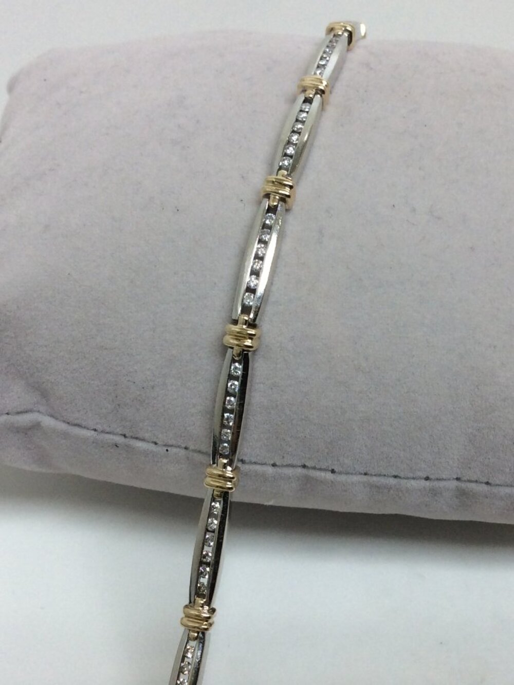 14k White/Yellow Real Solid 2Tone Gold Lady Diamond Tennis Bracelet 7''  13.80gr